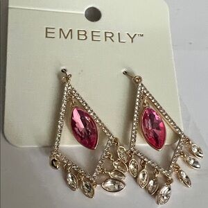 Gold-Tone Pink Crystal Drop Earrings
